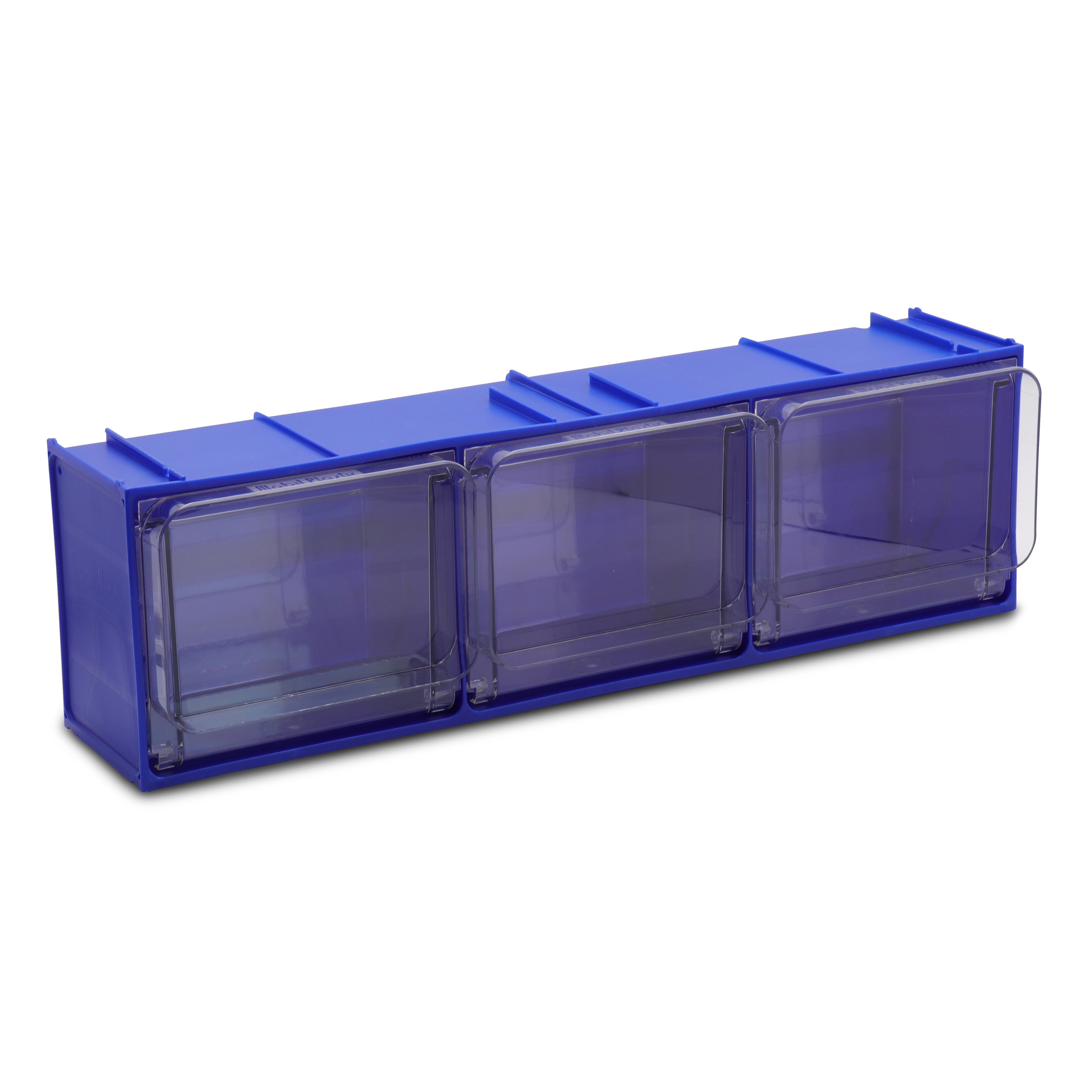 Magasin transparent empilable, casier à petites pièces K3, 600x155x175 mm (LxlxH) avec 3 bacs basculants