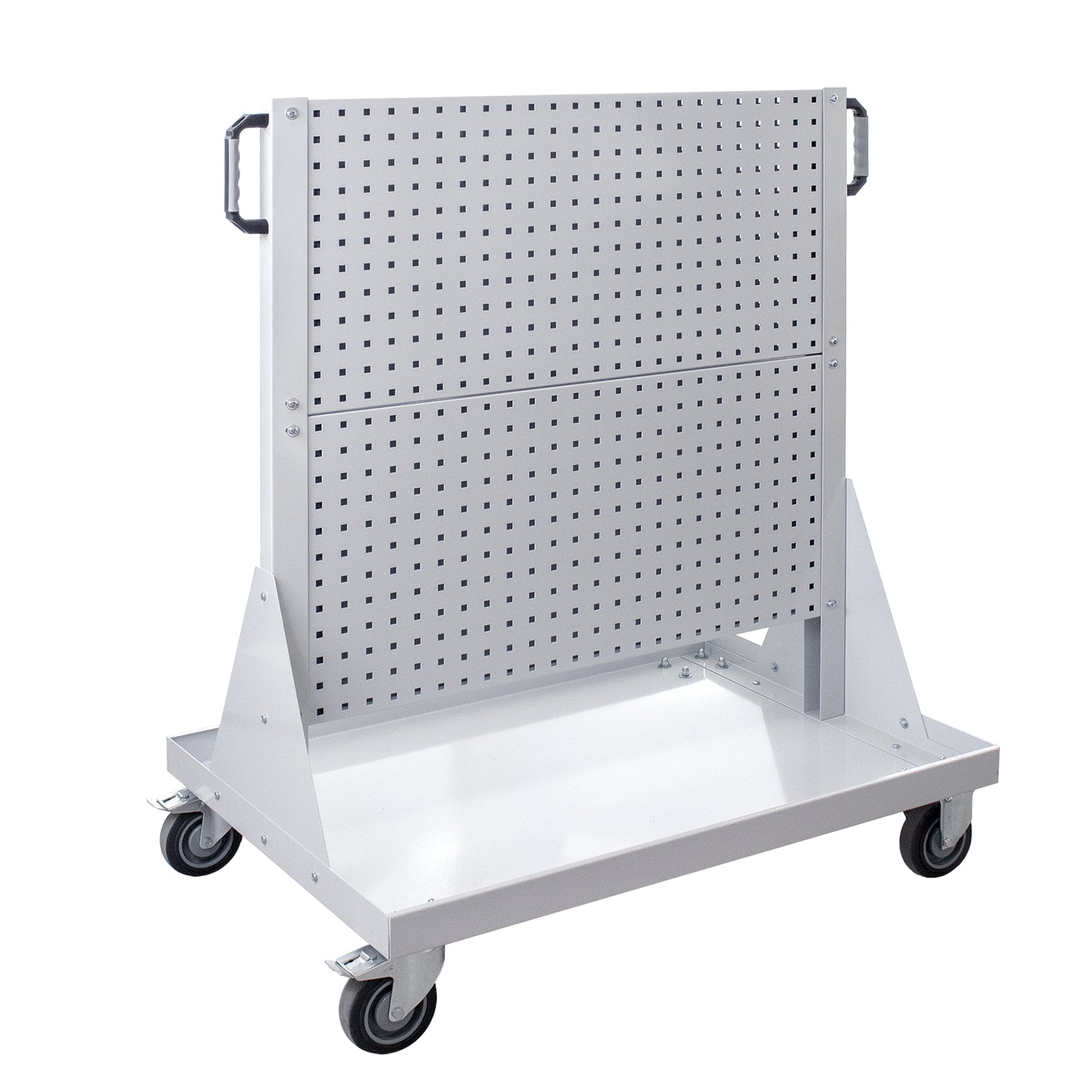 Lochwand Rollwagen mit 4 Lochwänden, lichtgrau RAL 7035, 1260x1080x730 mm (HxBxT)