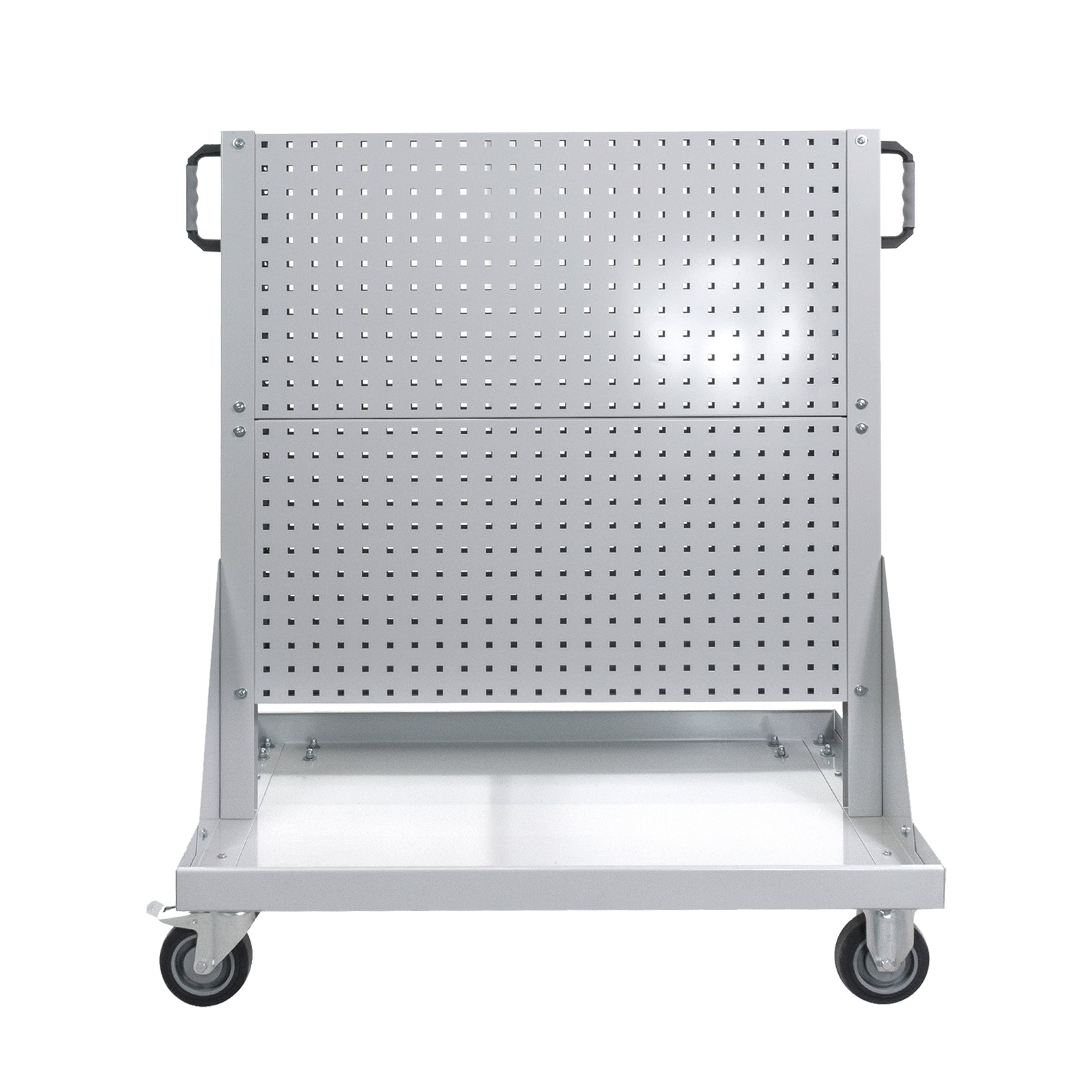 Lochwand Rollwagen mit 4 Lochwänden, lichtgrau RAL 7035, 1260x1080x730 mm (HxBxT)