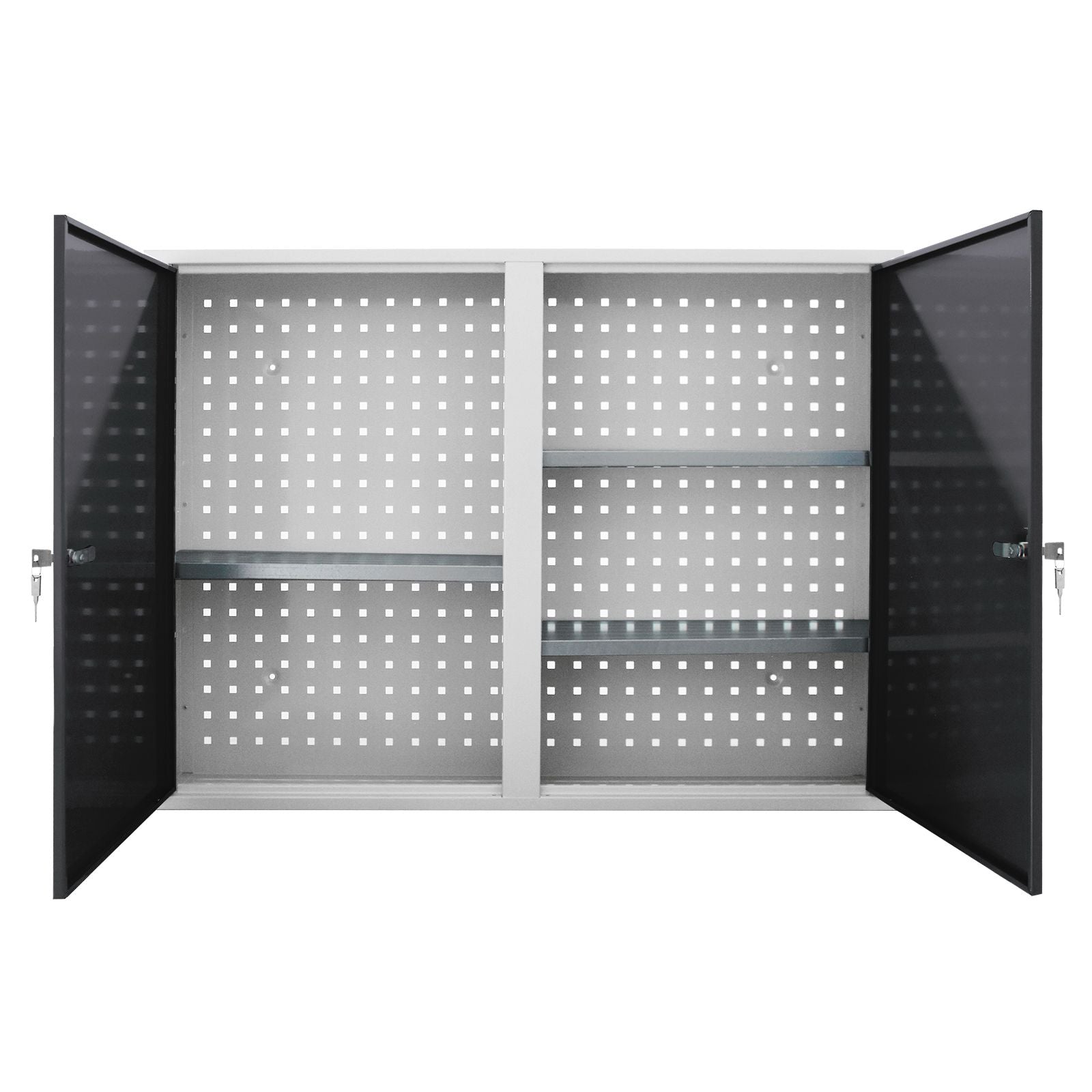 Werkzeug-Wandschrank, Stahlblechschrank mit Loch-Rückwand, 1000x750x200 mm, 2 Türen, mit 3 Fachböden