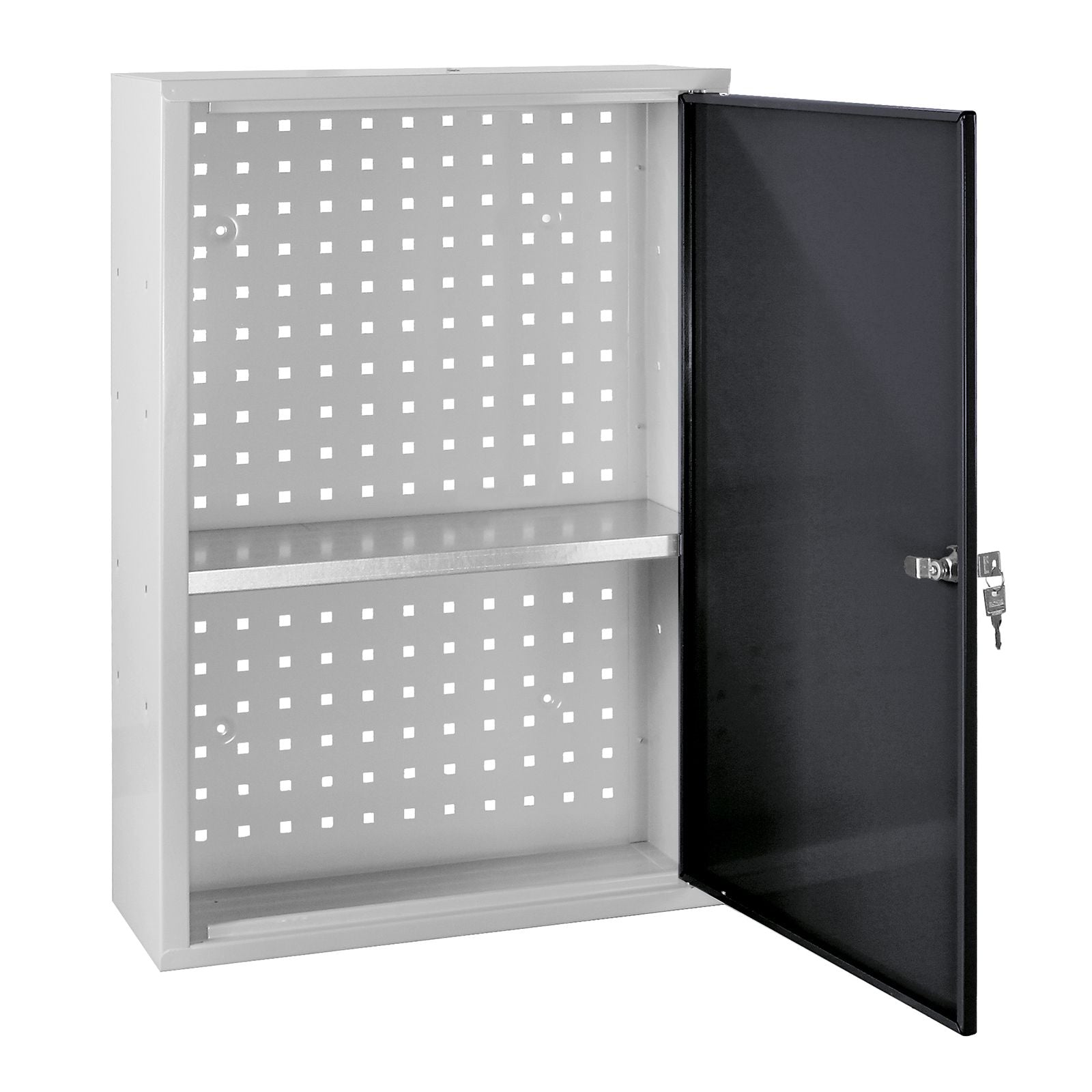 Werkzeug-Wandschrank, Stahlblechschrank mit Loch-Rückwand, 750x500x200 mm, 1 Fachboden