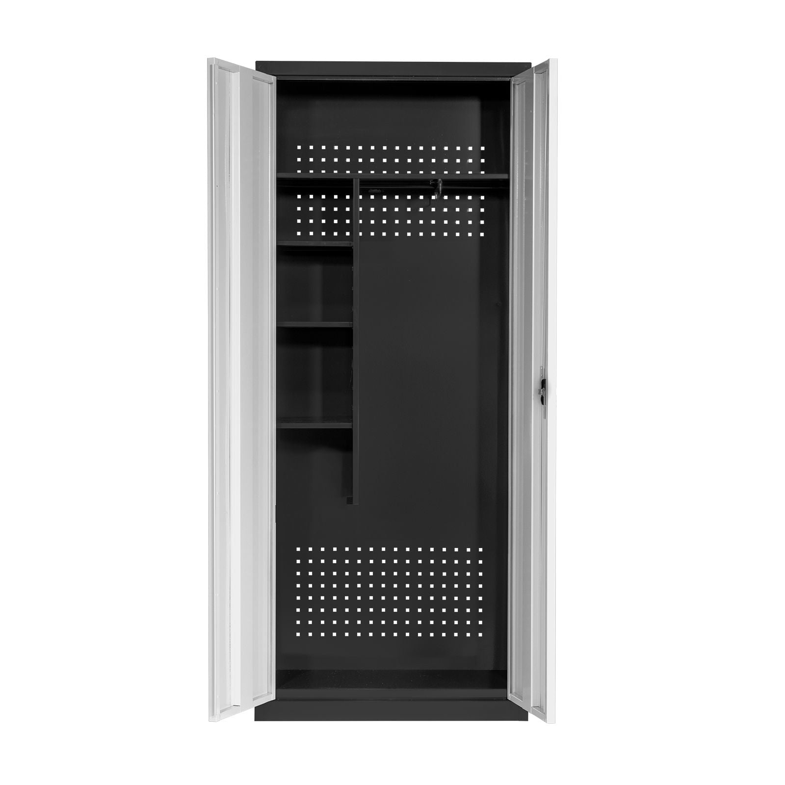 Universal Flügeltürschrank mit Ablageboden und 3 verstellbaren Fächern, 1920x800x370 mm (LxBxH), RAL 7016/7035