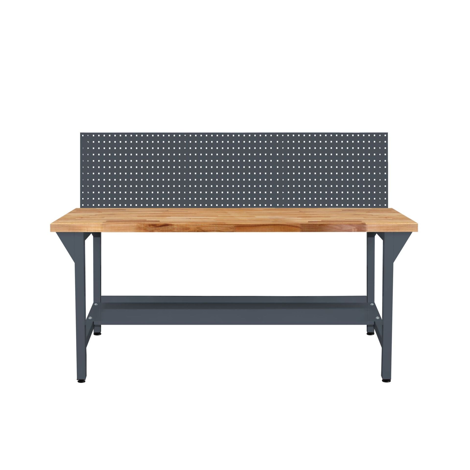 Werkbank L, 1500x750x850 mm, mit Lochwand, 50 mm Buche massiv, extra stabil, 500 kg Traglast