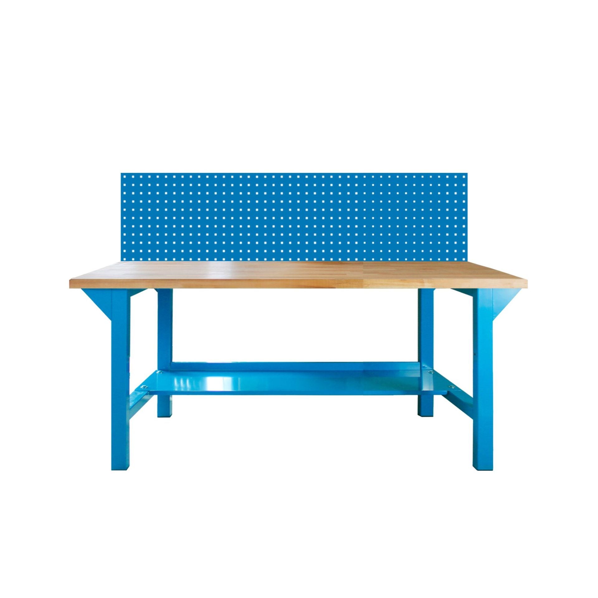 Werkbank L, 1500x750x850 mm, mit Lochwand, 50 mm Buche massiv, extra stabil, 500 kg Traglast