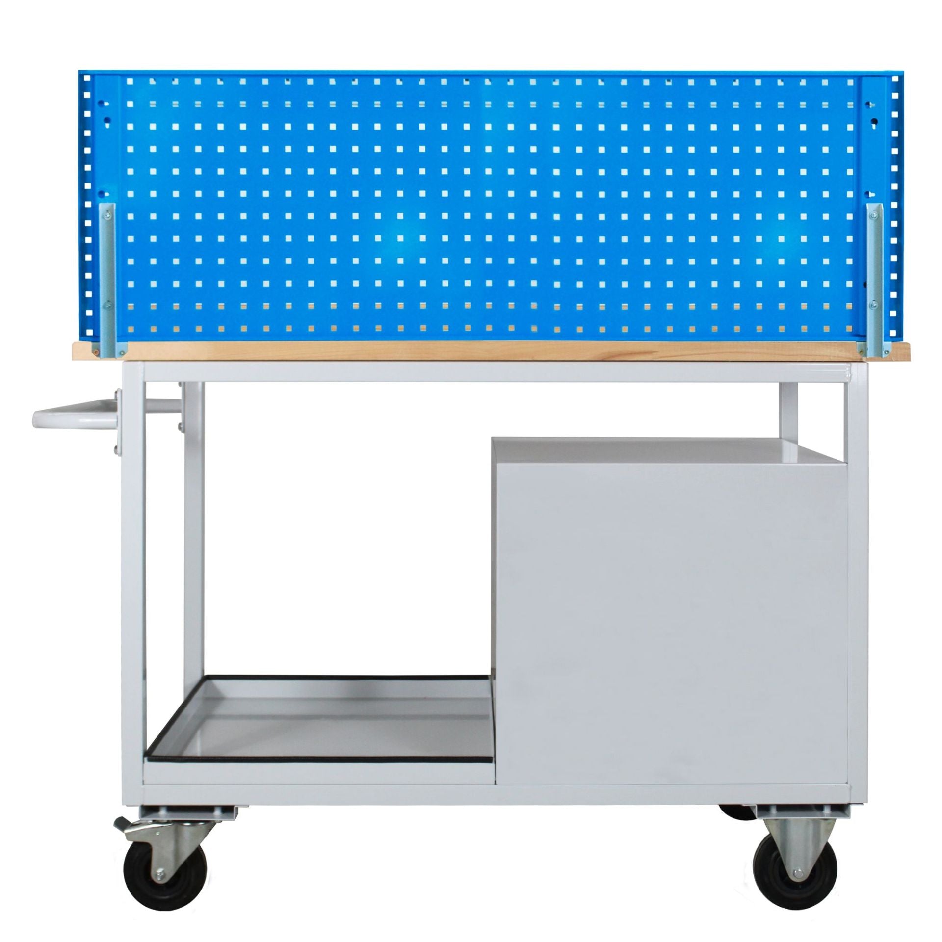 Werkbank Rollwagen mit rückseitiger Lochwand, grau/blau, 1300x600x1306 (BxTxH), 300 kg Traglast