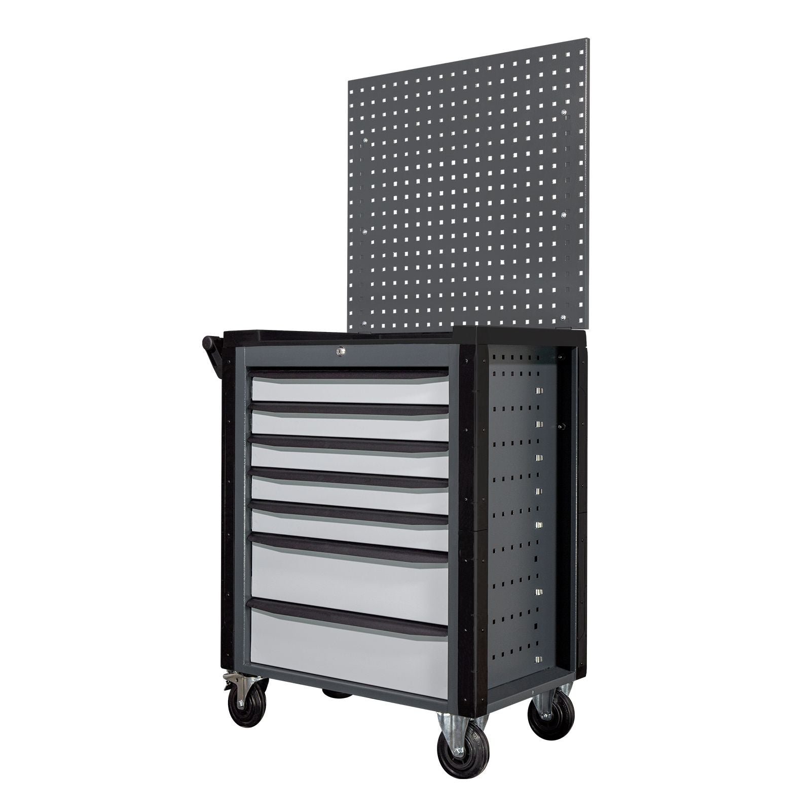 Werkstatt KFZ Rollwagen mit 7 Schubladen & rückseitiger Lochwand, Korpus Anthrazitgrau RAL7016, 750x475x985 (BxTxH)