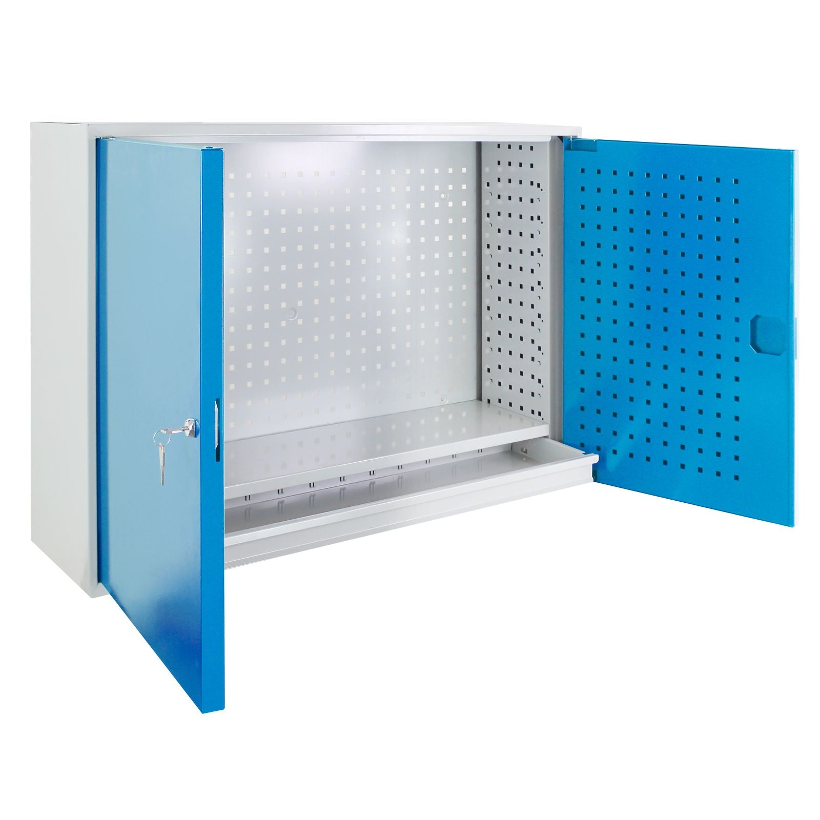 Werkzeug Wandschrank Stahlblechschrank mit Loch-Rückwand, 755x1050x310 mm, mit Schublade