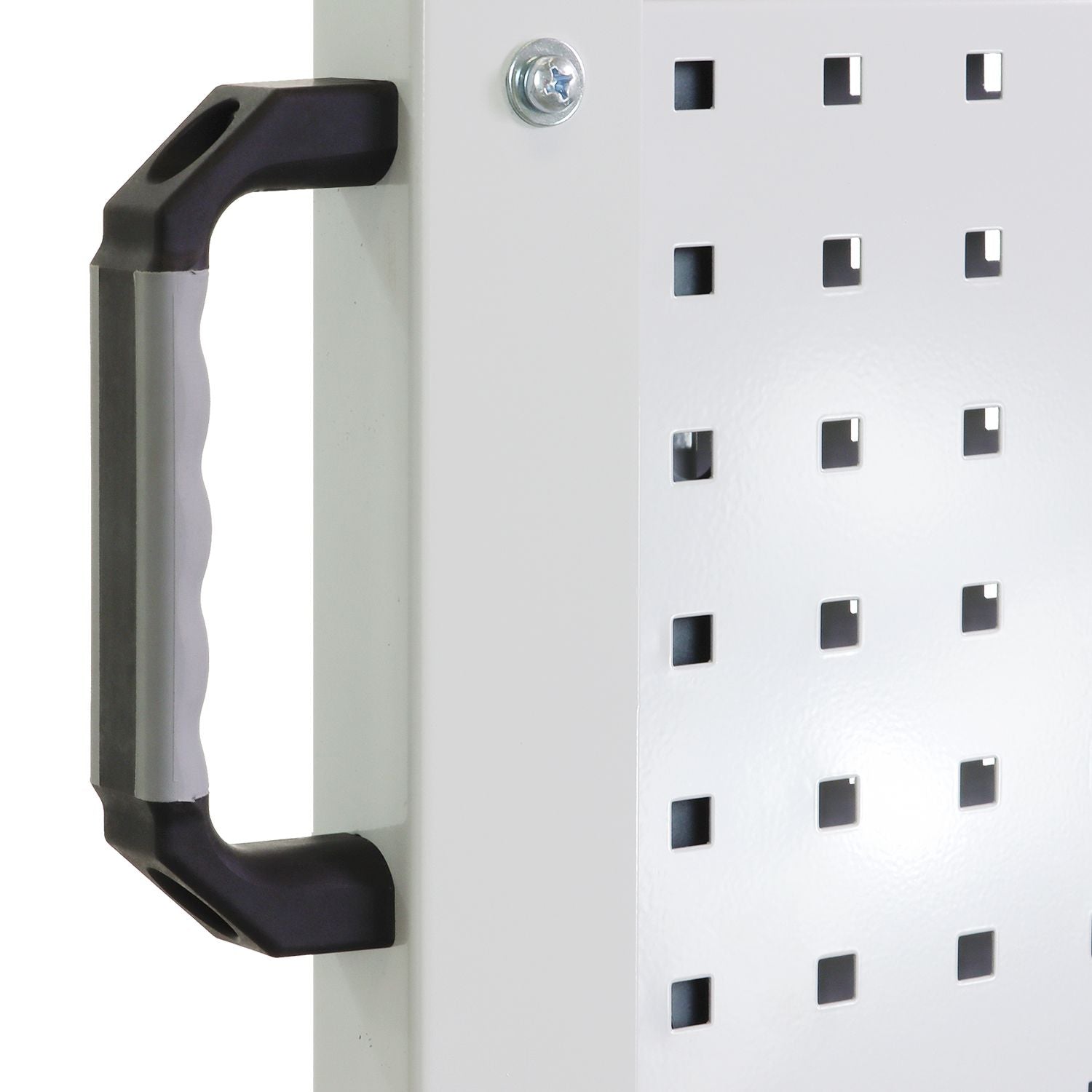 Lochwand Rollwagen mit 4 Lochwänden, lichtgrau RAL 7035, 1260x1080x730 mm (HxBxT)