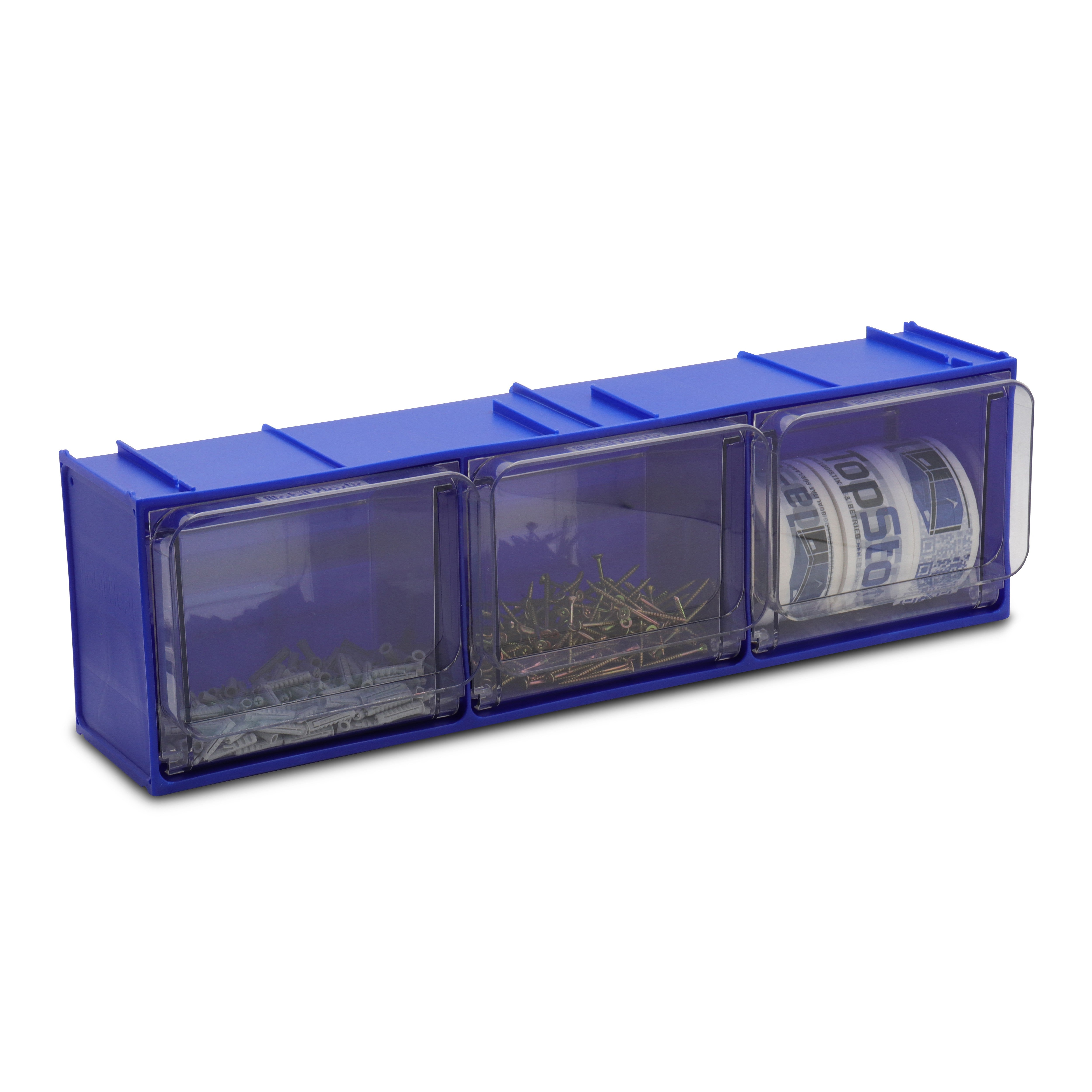 Magasin transparent empilable, casier à petites pièces K3, 600x155x175 mm (LxlxH) avec 3 bacs basculants