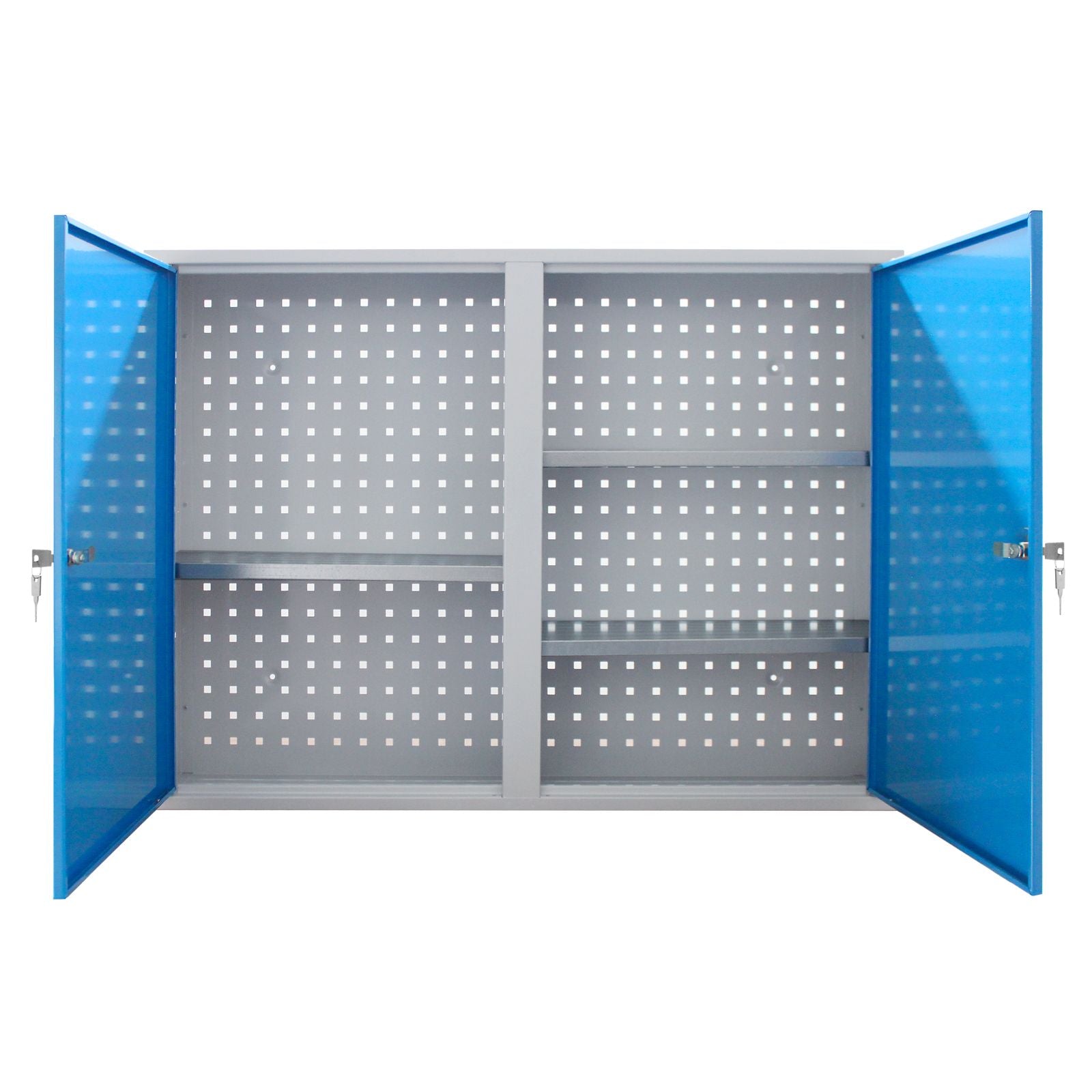 Werkzeug-Wandschrank, Stahlblechschrank mit Loch-Rückwand, 1000x750x200 mm, 2 Türen, mit 3 Fachböden