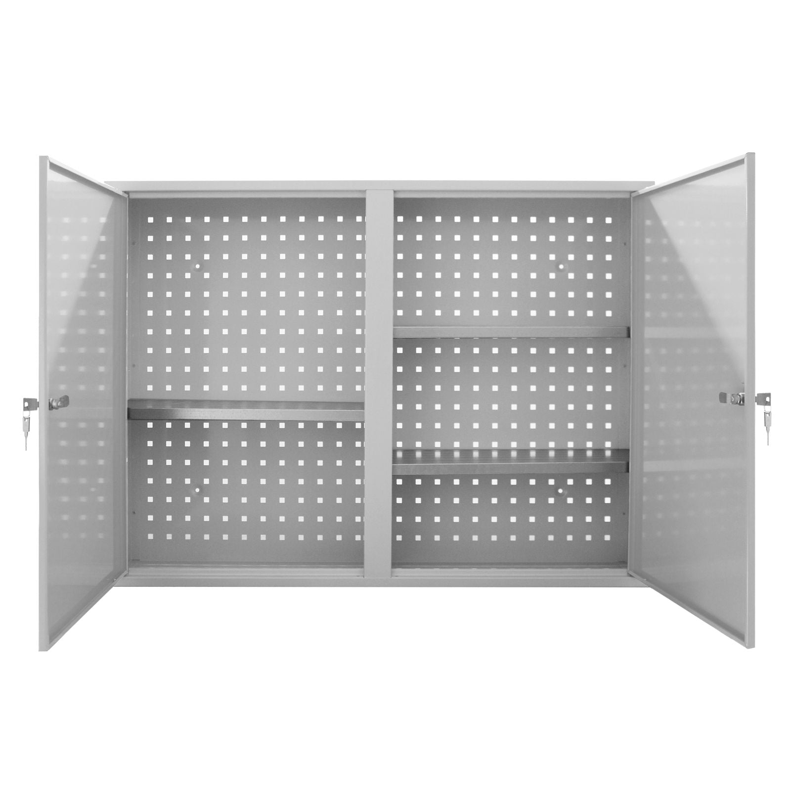 Werkzeug-Wandschrank, Stahlblechschrank mit Loch-Rückwand, 1000x750x200 mm, 2 Türen, mit 3 Fachböden