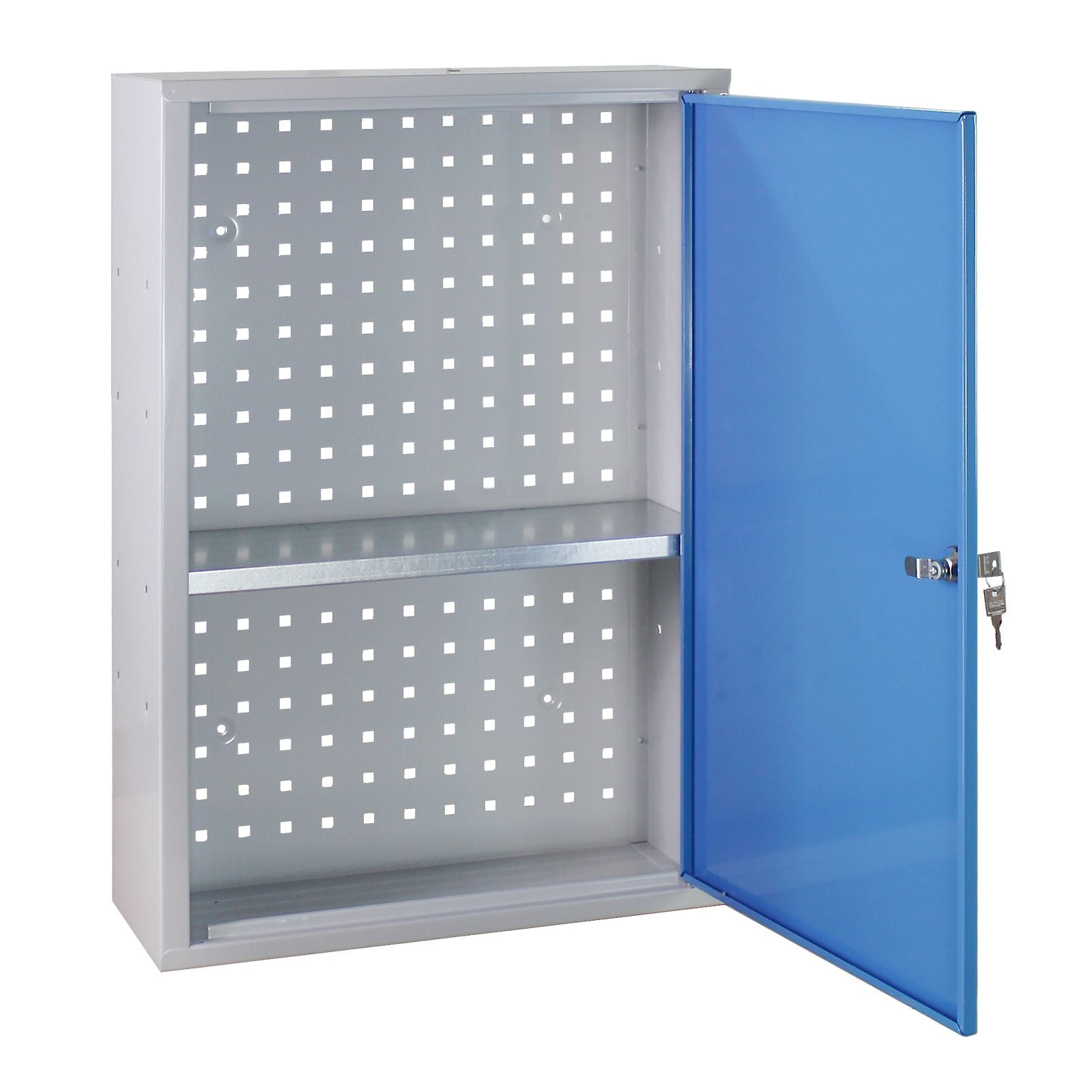 Werkzeug-Wandschrank, Stahlblechschrank mit Loch-Rückwand, 750x500x200 mm, 1 Fachboden