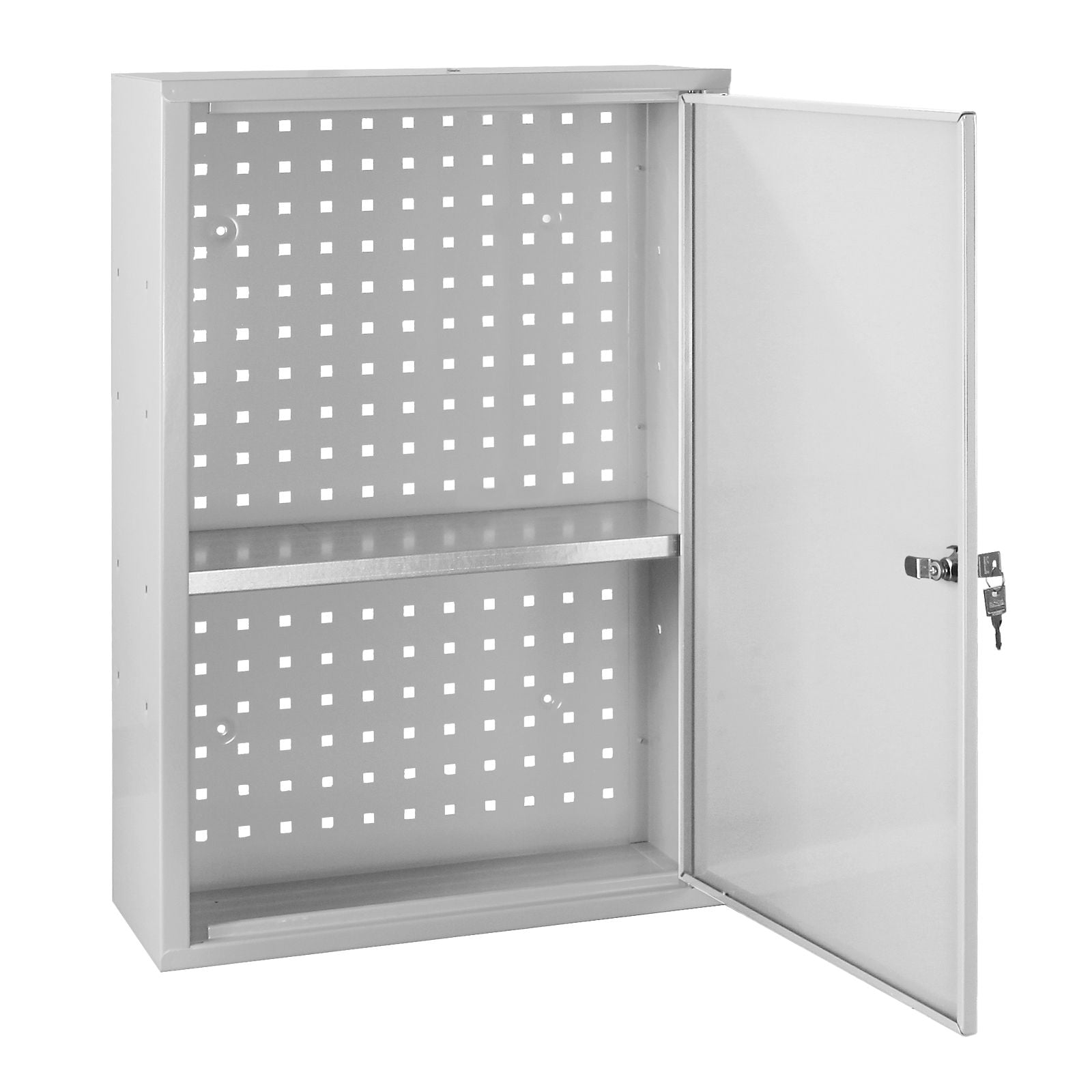 Werkzeug-Wandschrank, Stahlblechschrank mit Loch-Rückwand, 750x500x200 mm, 1 Fachboden
