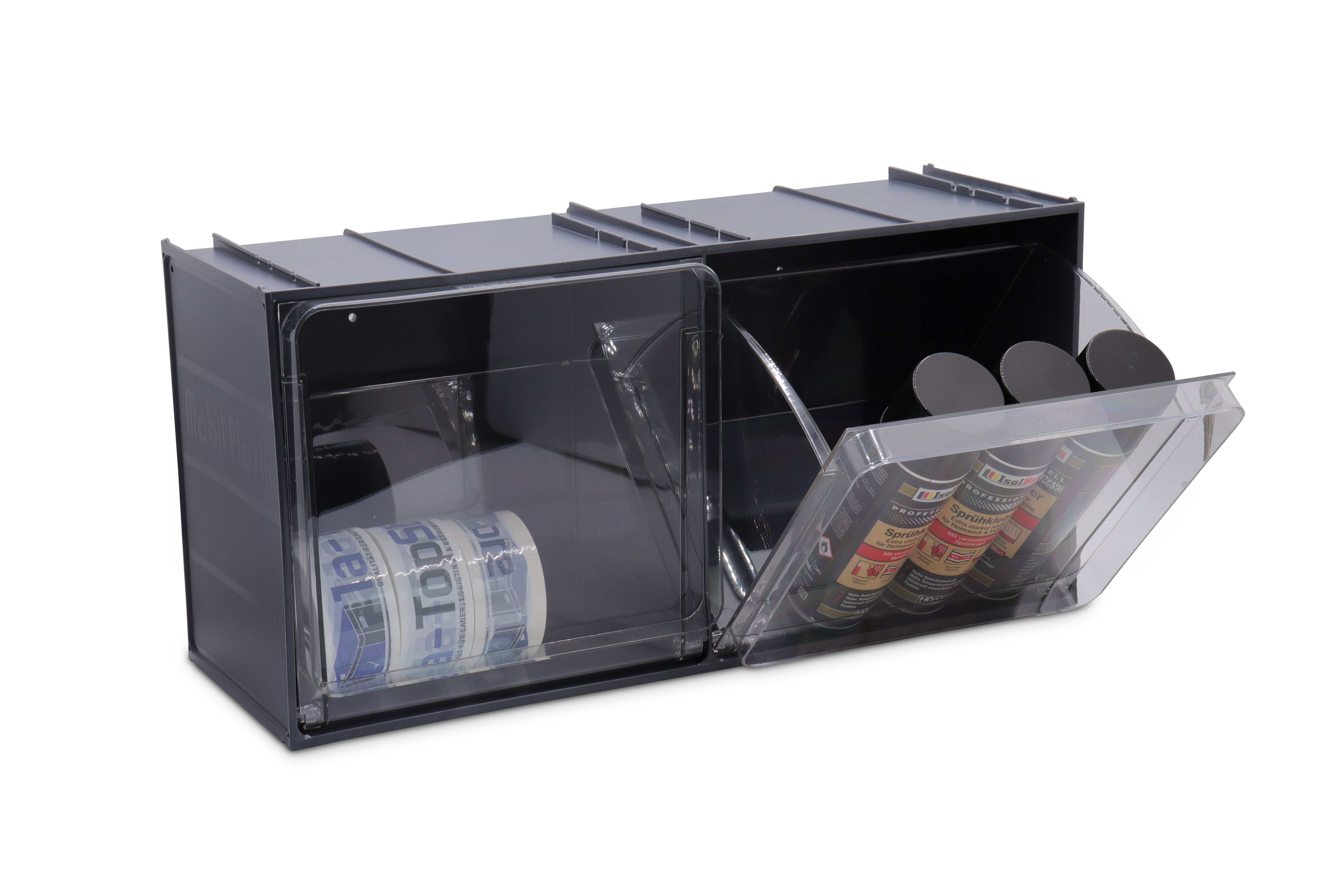 Casier transparent empilable, casier à petites pièces K2, 600x240x300 mm (LxlxH) avec 2 bacs basculants