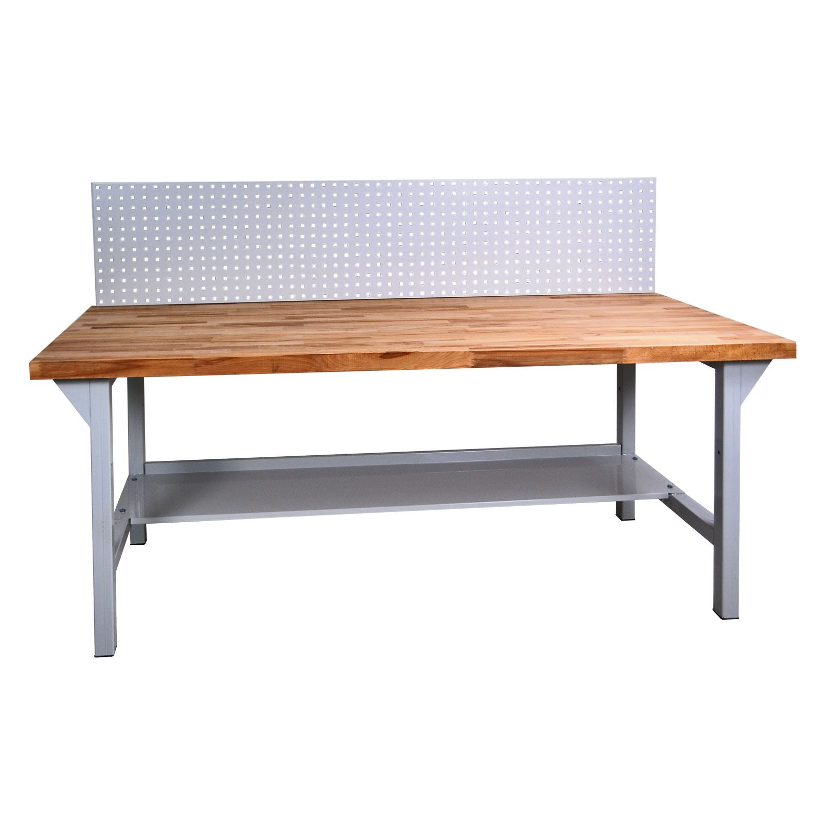 Werkbank L, 1500x750x850 mm, mit Lochwand, 50 mm Buche massiv, extra stabil, 500 kg Traglast